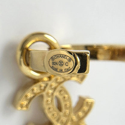 Chanel CC Logo Rhinestone Earrings Swing Gold — view 4