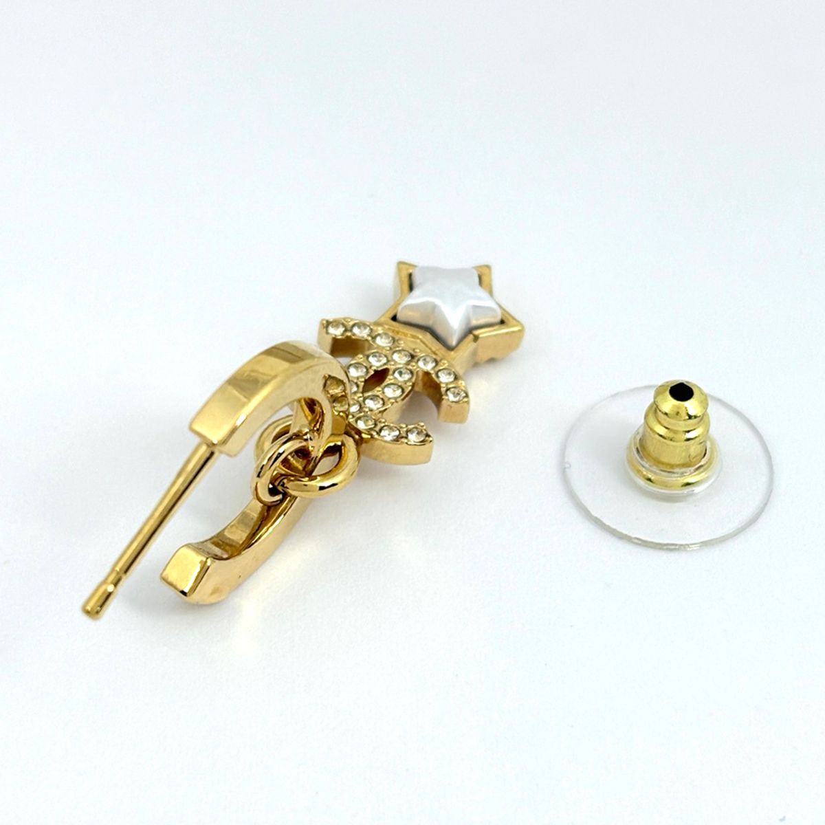 Chanel CC Logo Rhinestone Earrings Swing Gold — view 3