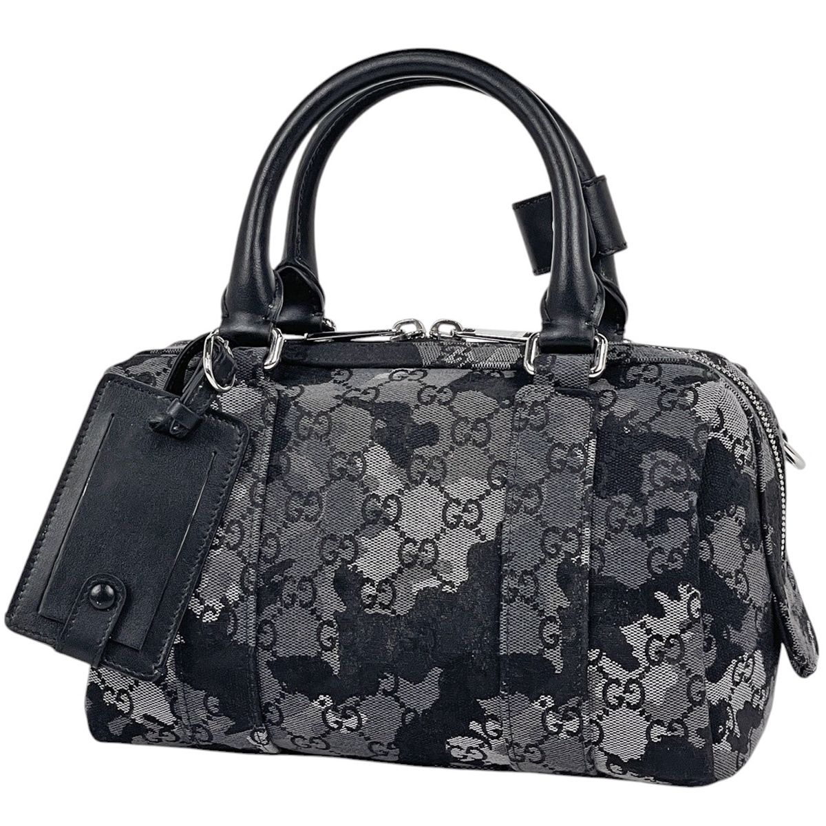 Gucci Mini Duffel 2-Way Camouflage GG Pattern Mini Boston Handbag Denim Black