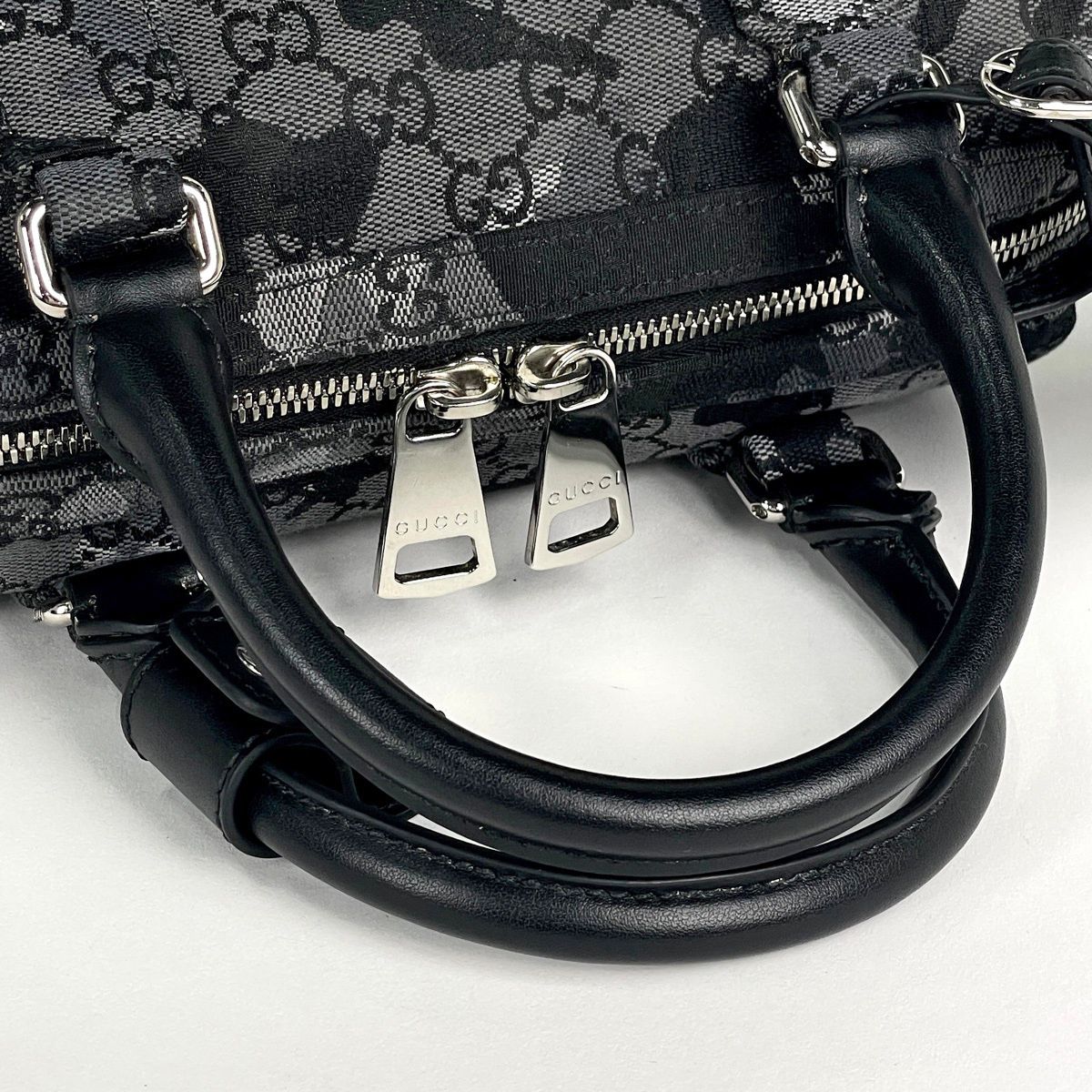 Gucci Mini Duffel 2-Way Camouflage GG Pattern Mini Boston Handbag Denim Black — view 6