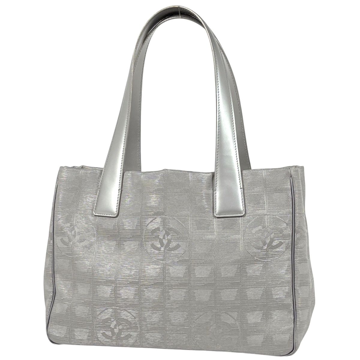 Chanel New Travel Line Tote PM CC Logo Handbag Nylon Jacquard Gray 8