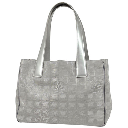 Chanel New Travel Line Tote PM CC Logo Handbag Nylon Jacquard Gray 8