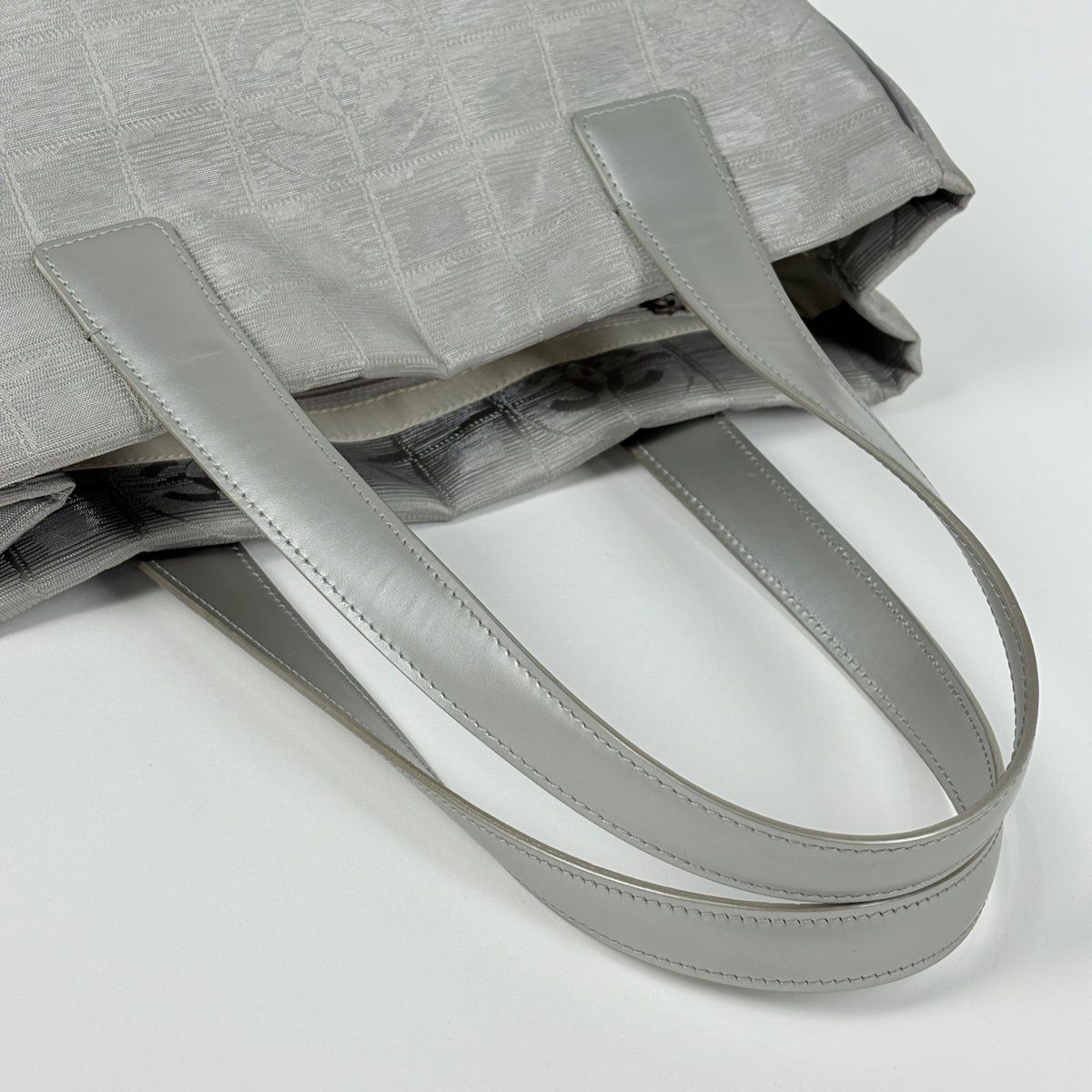 Chanel New Travel Line Tote PM CC Logo Handbag Nylon Jacquard Gray 8 — view 6