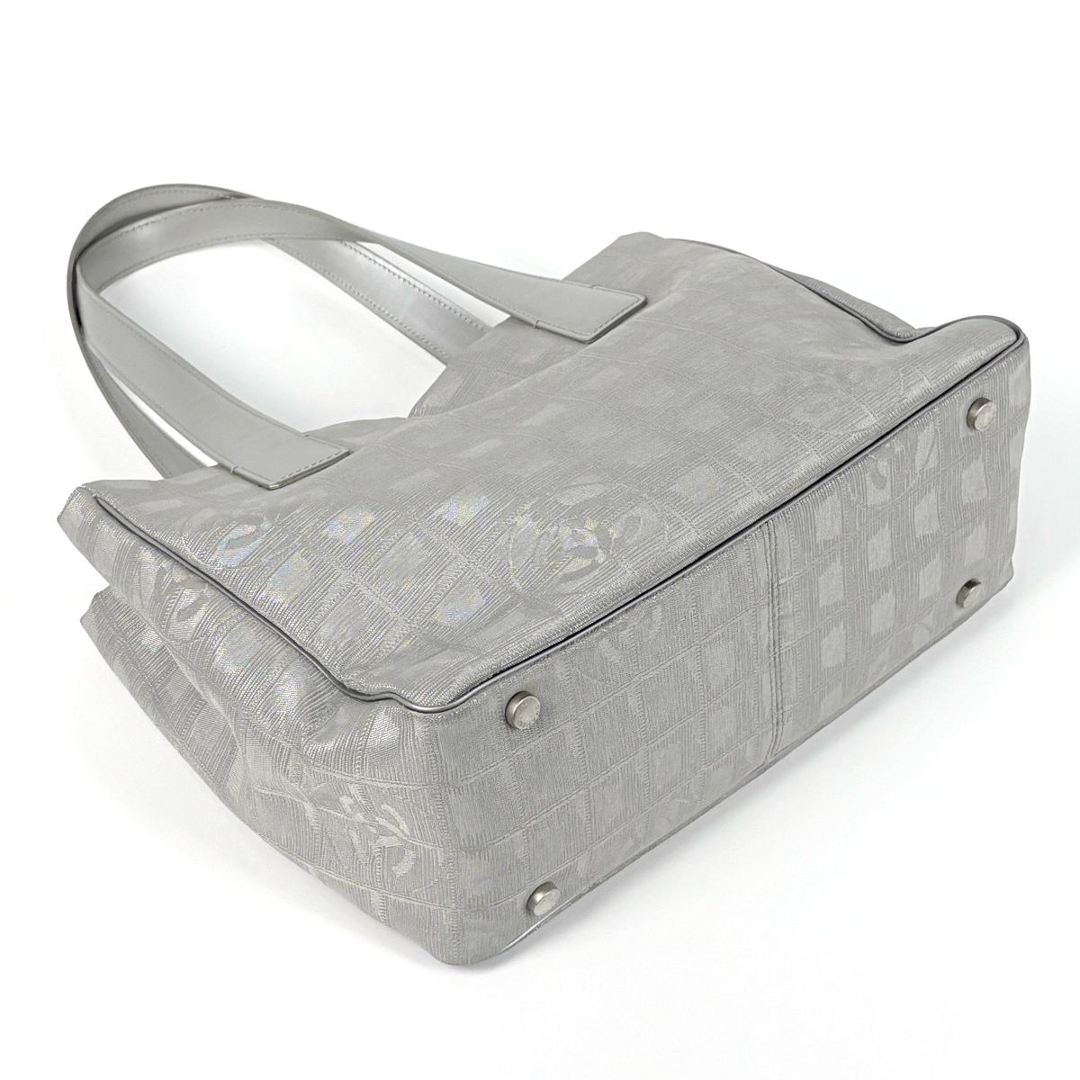Chanel New Travel Line Tote PM CC Logo Handbag Nylon Jacquard Gray 8 — view 2