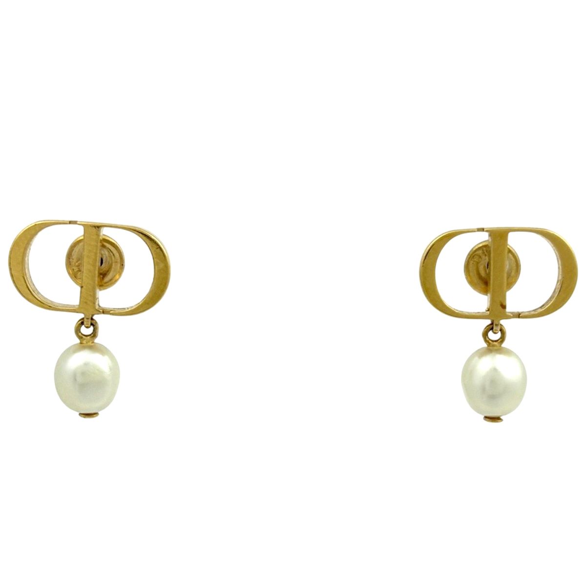 Dior Logo Faux Pearl Earrings Gold White