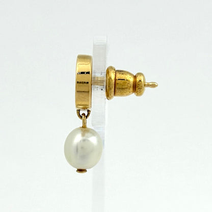 Dior Logo Faux Pearl Earrings Gold White — view 2