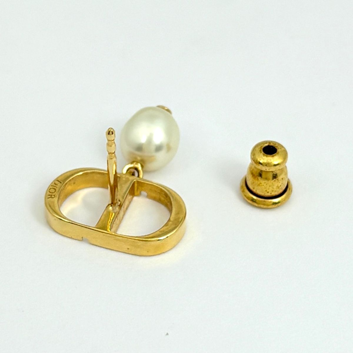 Dior Logo Faux Pearl Earrings Gold White — view 3