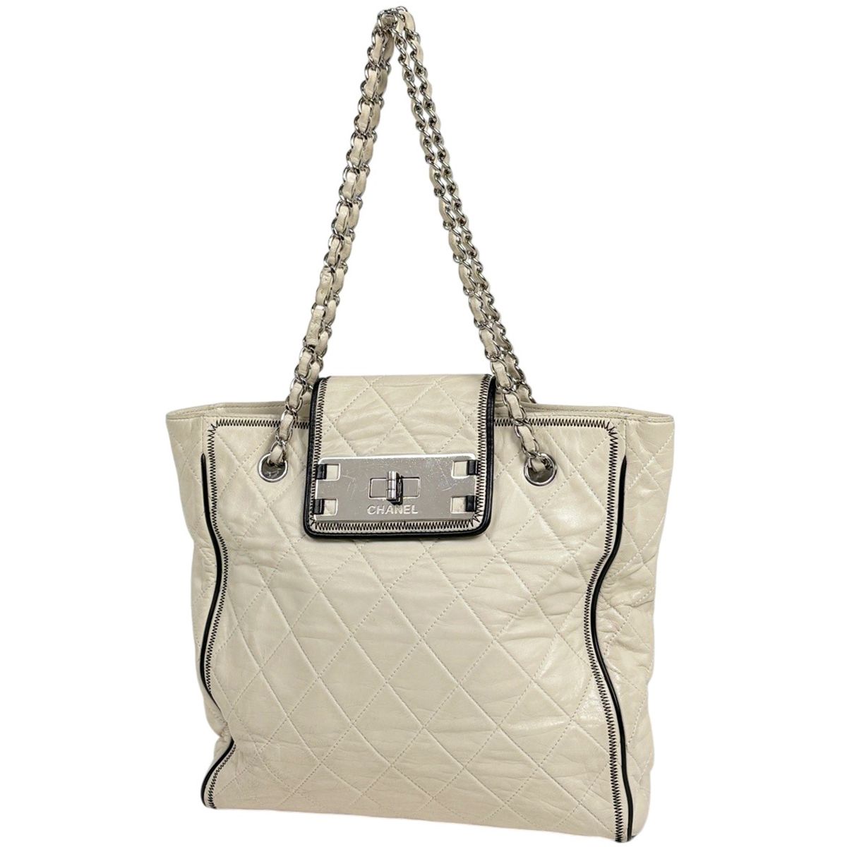 Chanel East Waist 2.55 Tote 2-Way Chain Leather Ivory