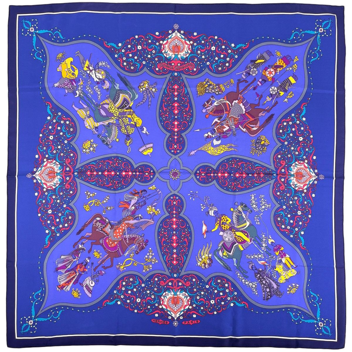 Hermes Carre 90 Poesie Persane Persian Poetry Scarf Silk Blue Multicolor