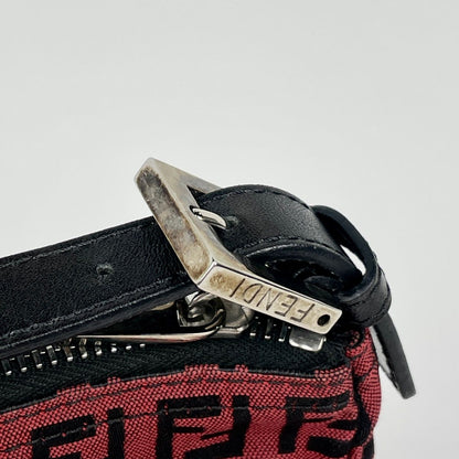 Fendi Zucchino Pattern Mini Handbag Pouch Logo Canvas Red Black — view 5