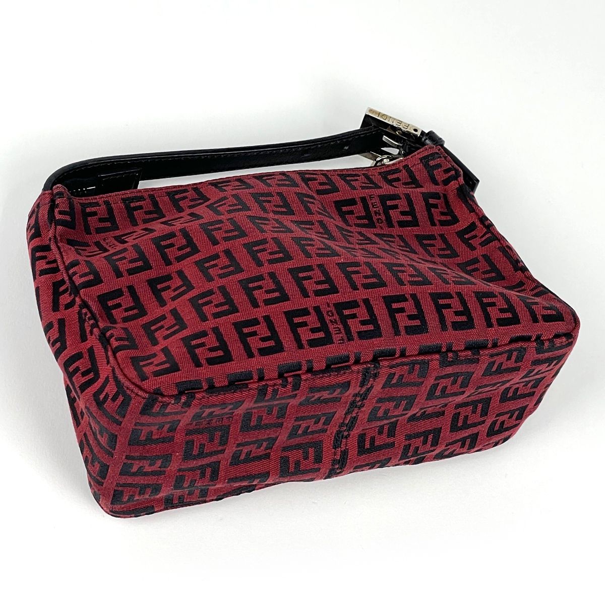 Fendi Zucchino Pattern Mini Handbag Pouch Logo Canvas Red Black — view 2