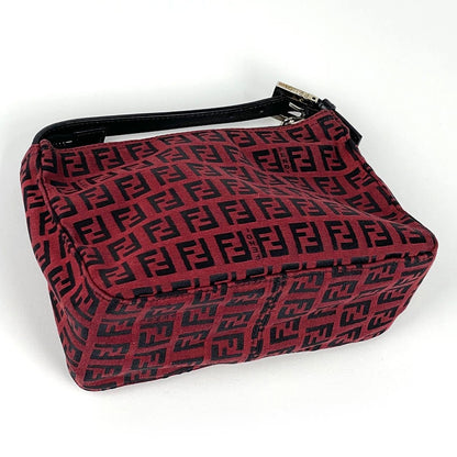 Fendi Zucchino Pattern Mini Handbag Pouch Logo Canvas Red Black — view 2