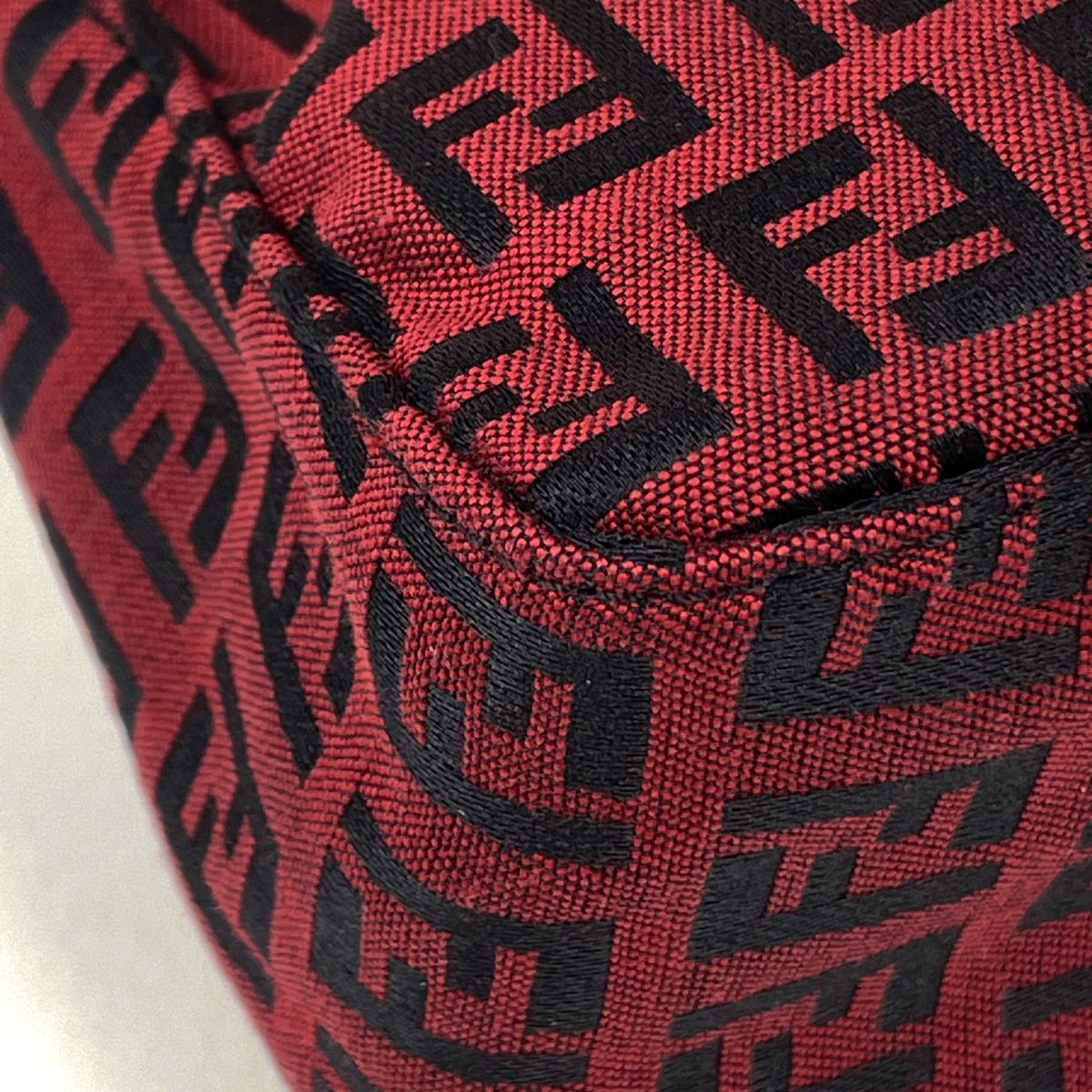 Fendi Zucchino Pattern Mini Handbag Pouch Logo Canvas Red Black — view 3
