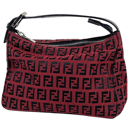 Fendi Zucchino Pattern Mini Handbag Pouch Logo Canvas Red Black