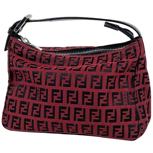 Fendi Zucchino Pattern Mini Handbag Pouch Logo Canvas Red Black