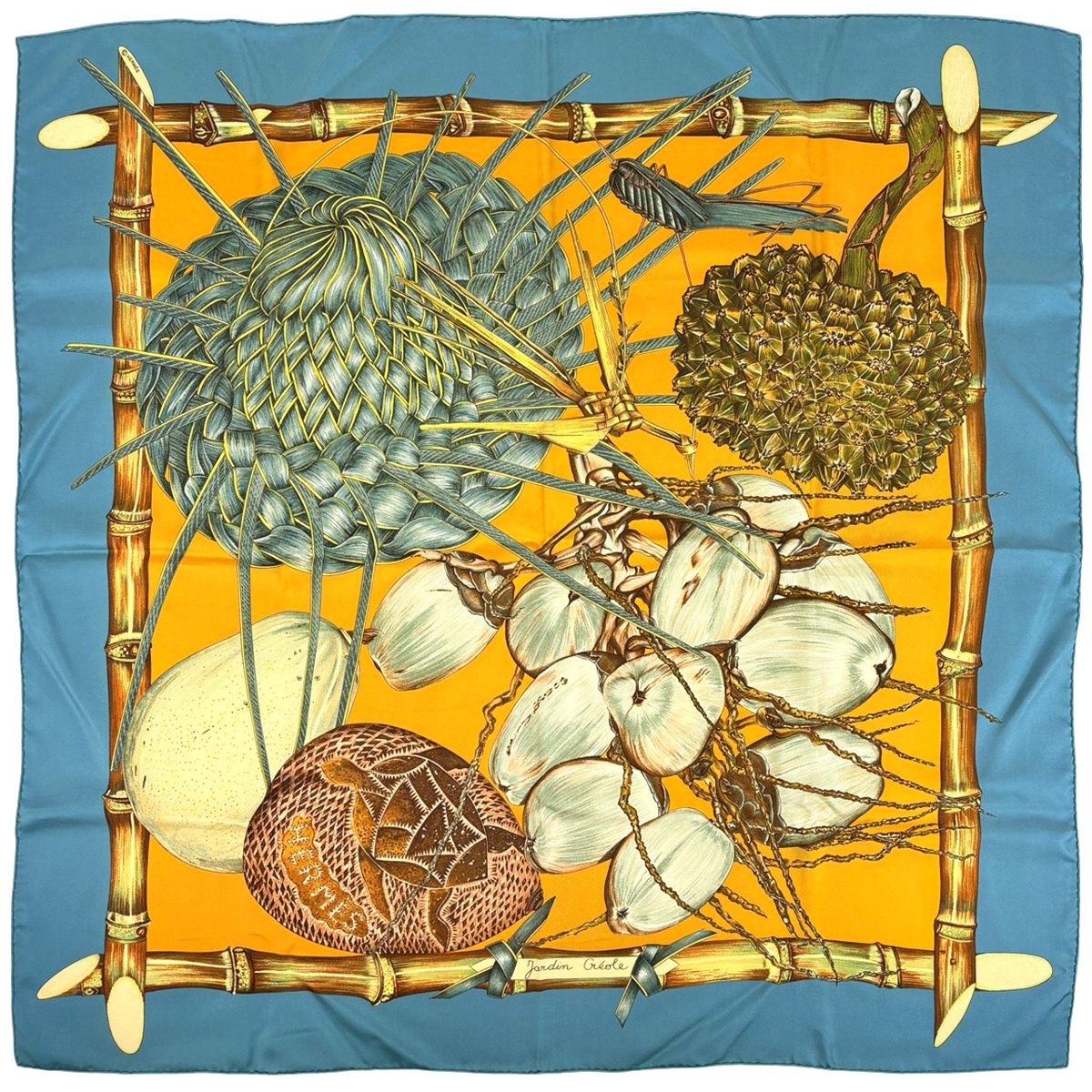 Hermes Carre 90 Jardin Creole Cles Ol' Paradise Scarf Silk Blue Multicolor