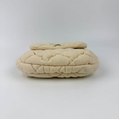 Chanel CC Logo Bubble Quilt Chain Shoulder Bag Crossbody Cream Cotton Vintage — view 9