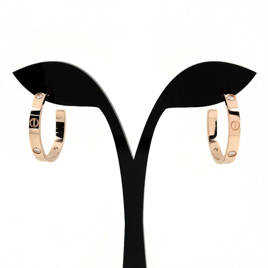 Cartier Love Hoop Earrings PG Pink Gold Pave Diamond