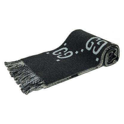 Gucci Shawl Black Dark Gray Light Blue Wool Scarf