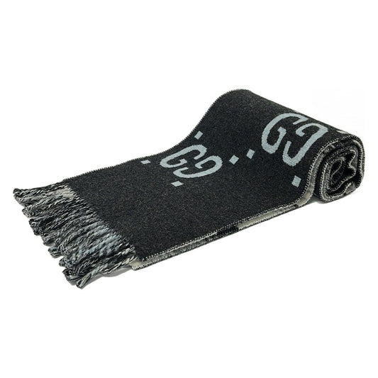 Gucci Shawl Black Dark Gray Light Blue Wool Scarf