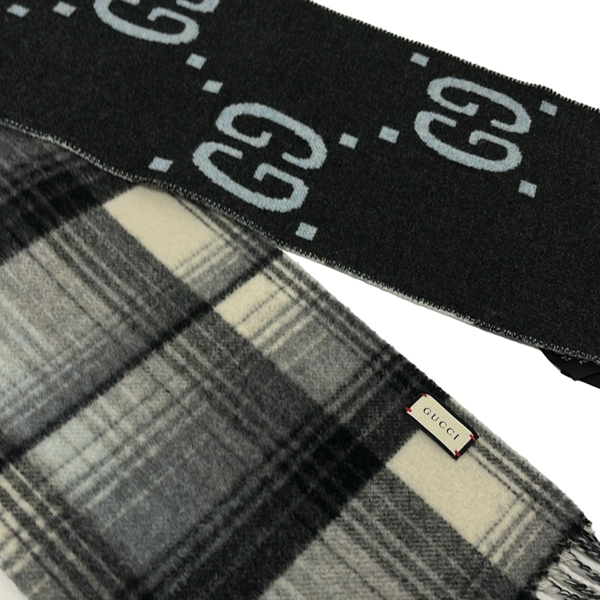 Gucci Shawl Black Dark Gray Light Blue Wool Scarf — view 4
