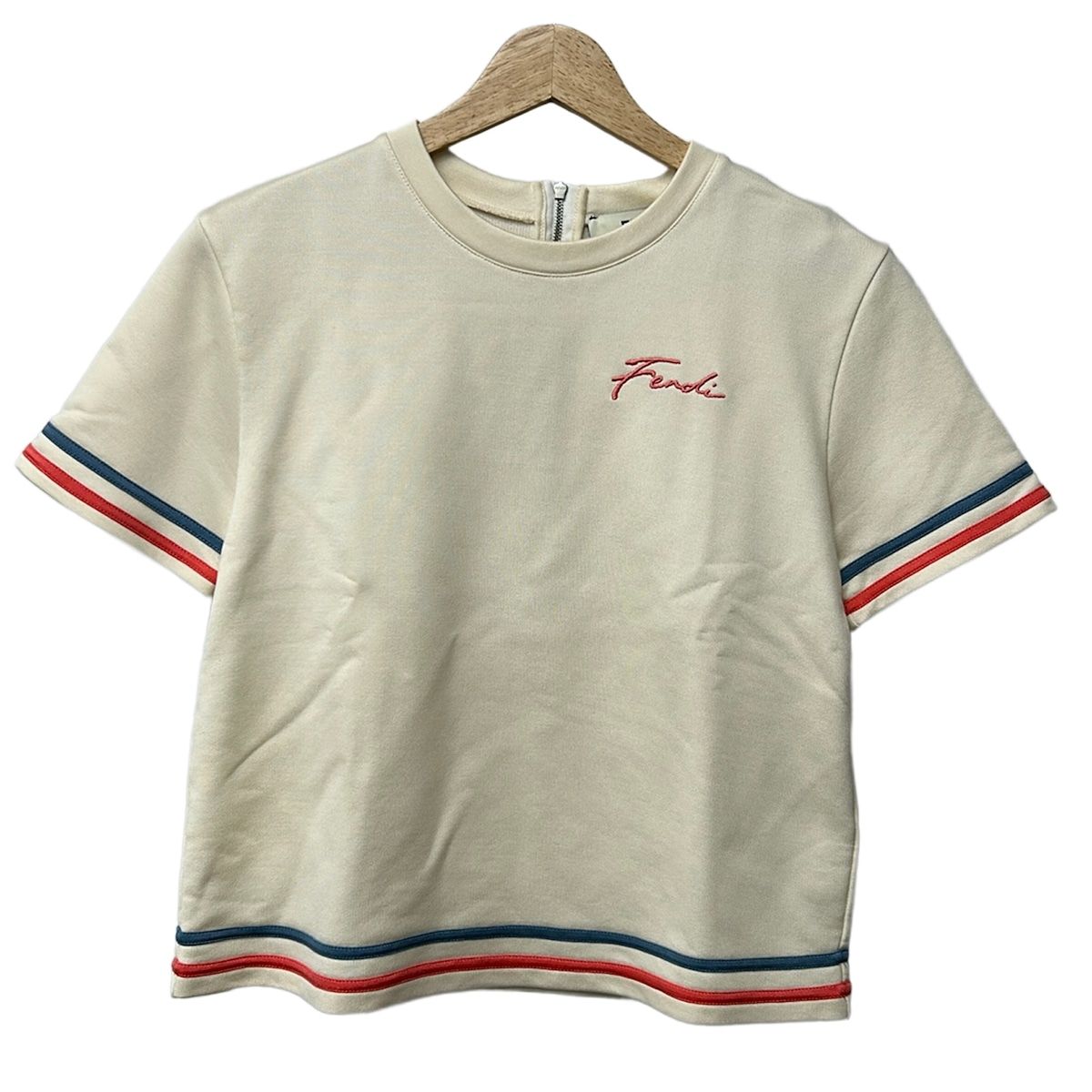 Fendi Short Sleeve Top Ivory Pink Blue Gray Jersey Embroidery Logo