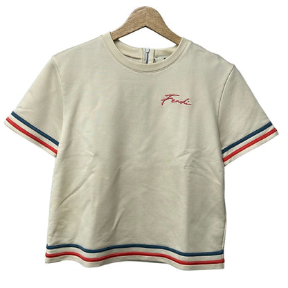 Fendi Short Sleeve Top Ivory Pink Blue Gray Jersey Embroidery Logo