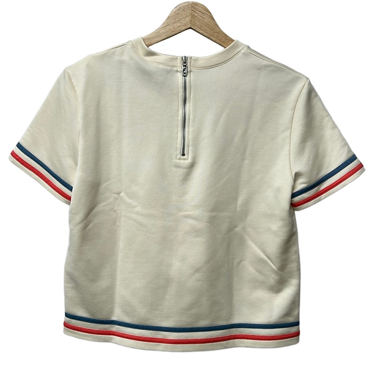 Fendi Short Sleeve Top Ivory Pink Blue Gray Jersey Embroidery Logo — view 2