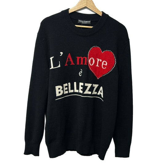 Dolce & Gabbana Long Sleeve Sweater 38 Black Red White Crew