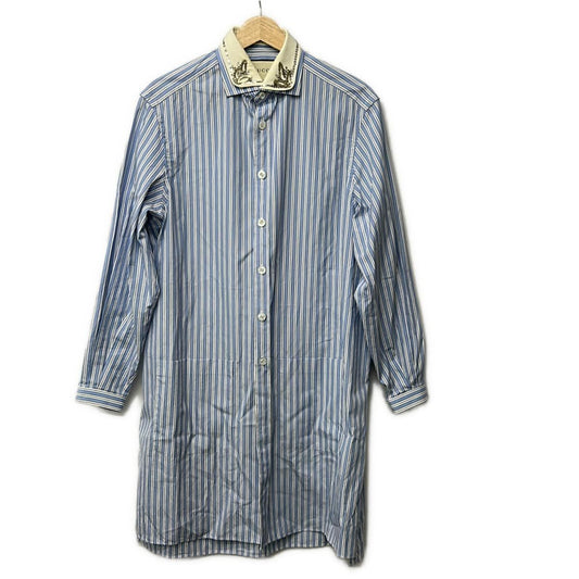Gucci Long Sleeve Shirt Blouse 38 Light Blue White Striped Sequin Collar