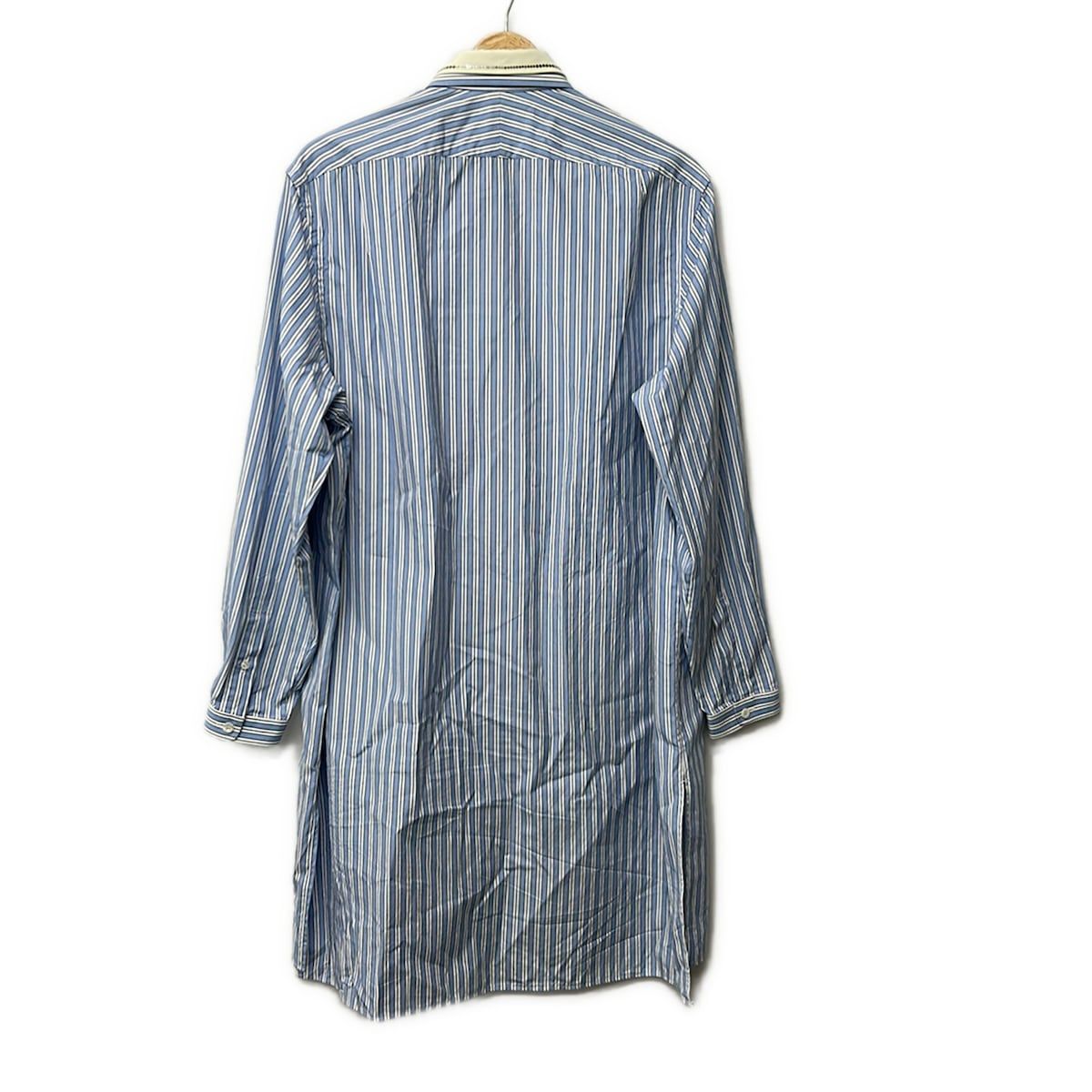 Gucci Long Sleeve Shirt Blouse 38 Light Blue White Striped Sequin Collar — view 2