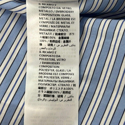 Gucci Long Sleeve Shirt Blouse 38 Light Blue White Striped Sequin Collar — view 5