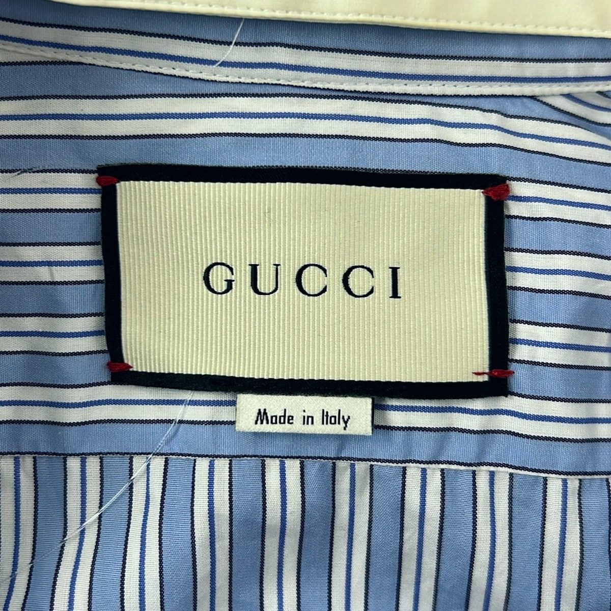 Gucci Long Sleeve Shirt Blouse 38 Light Blue White Striped Sequin Collar — view 3