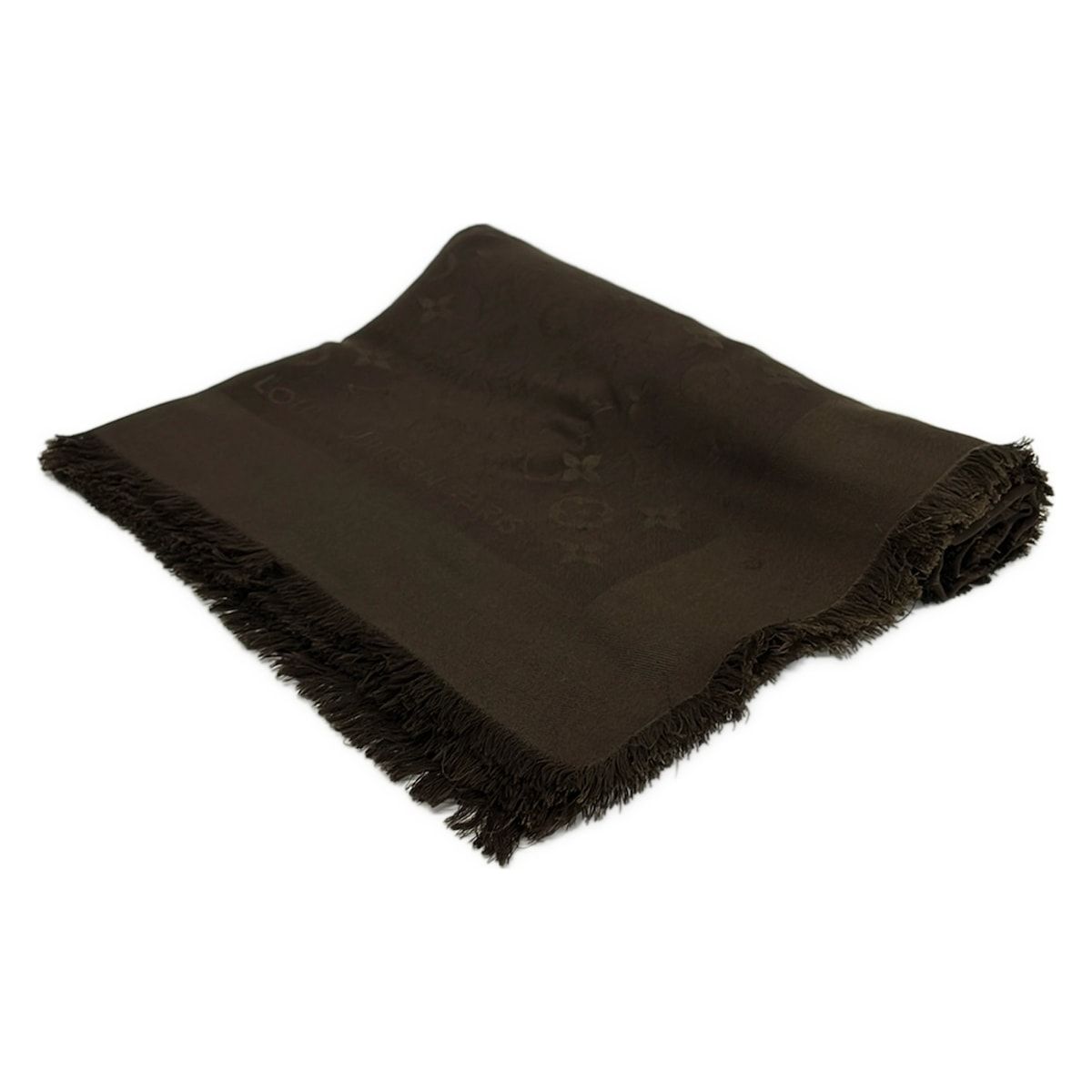 Louis Vuitton Shawl Monogram Dark Brown Wool Silk Scarf
