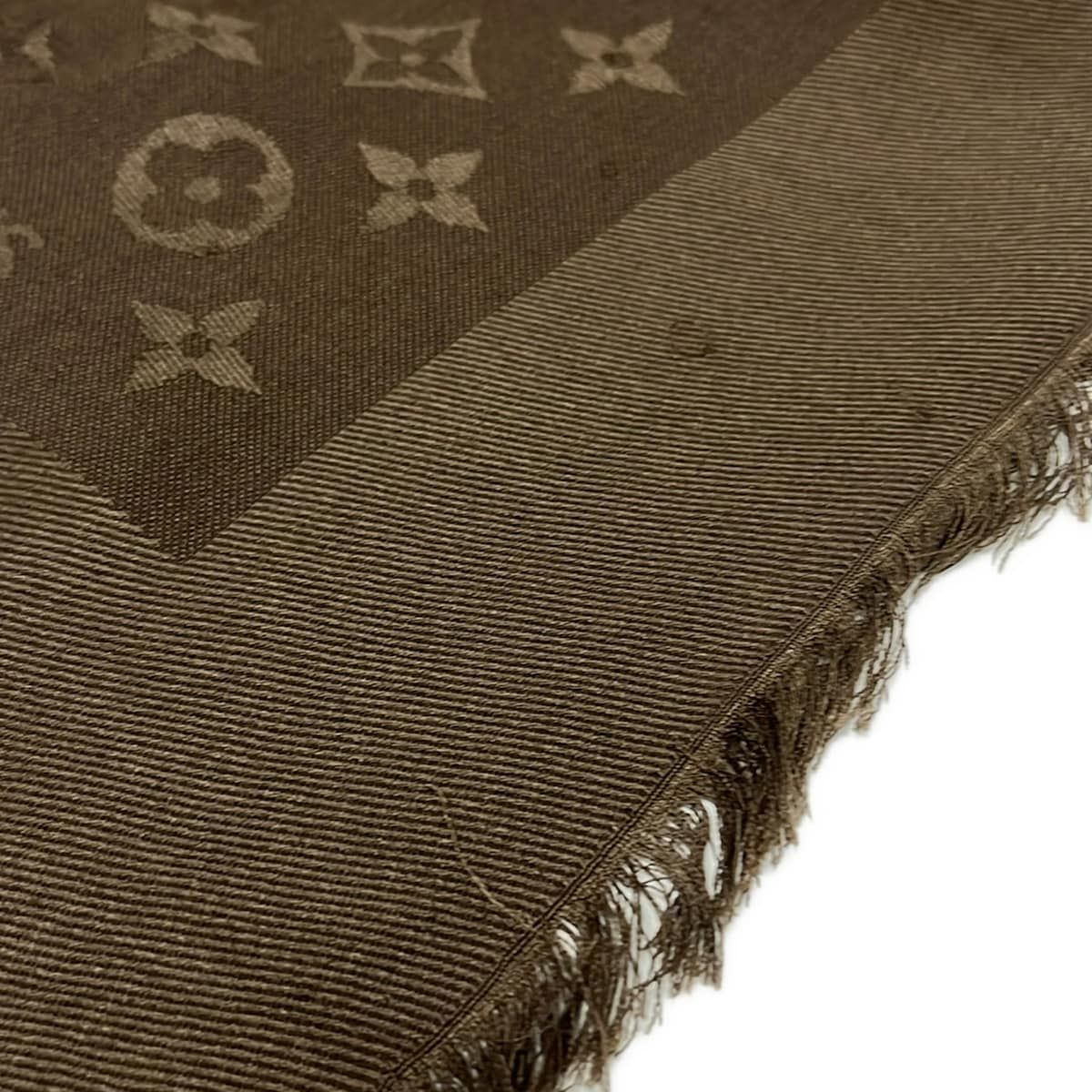 Louis Vuitton Shawl Monogram Dark Brown Wool Silk Scarf — view 5