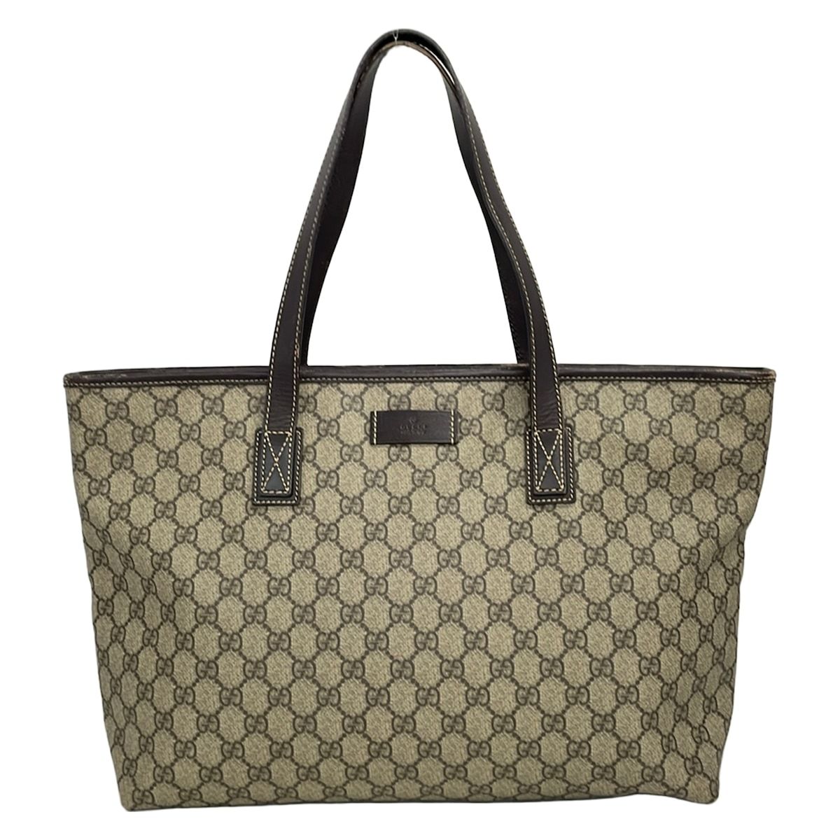 Gucci Tote GG Plus Supreme Beige Dark Brown Leather