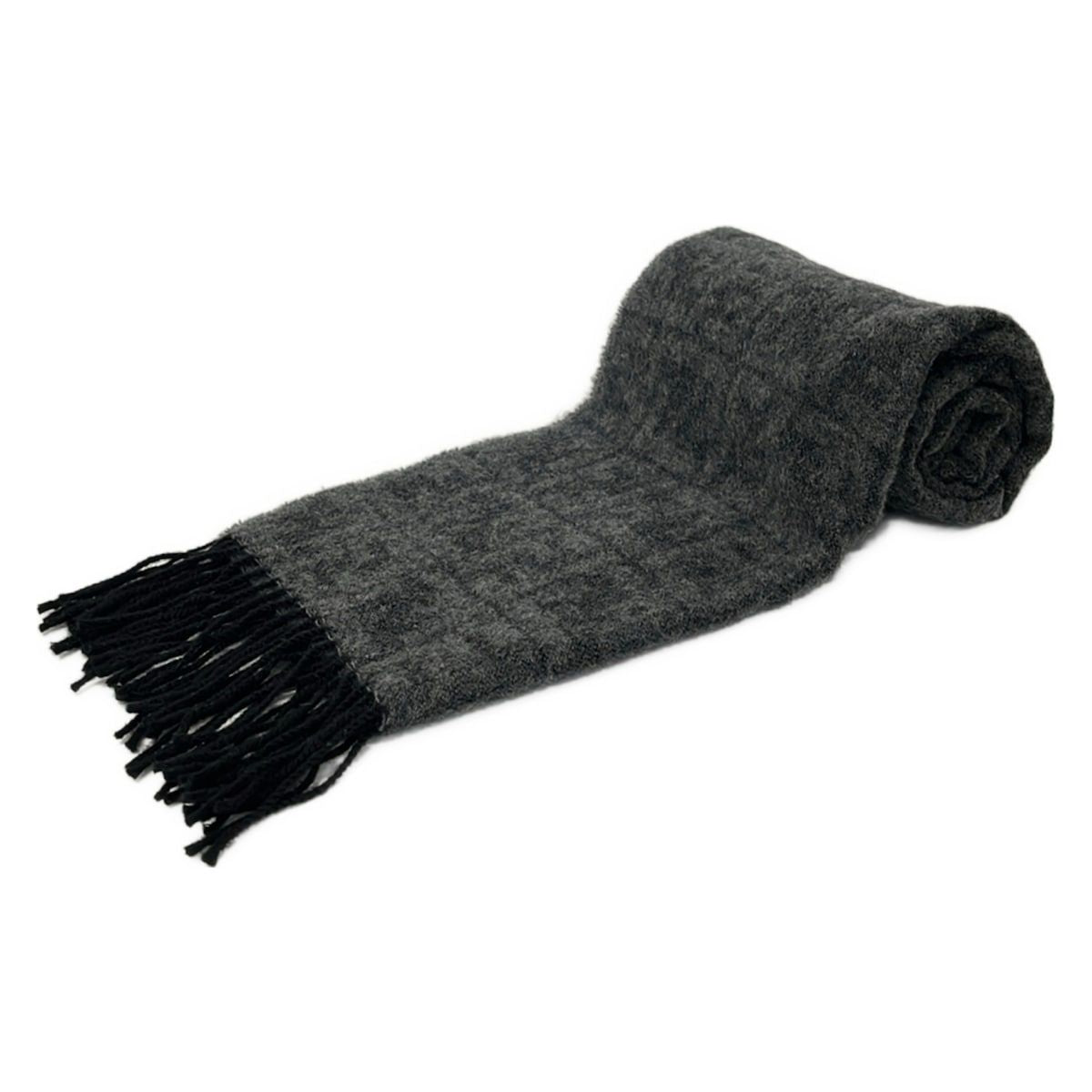 Fendi Shawl Dark Gray Black Zucca Pattern Wool Scarf