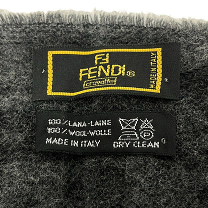 Fendi Shawl Dark Gray Black Zucca Pattern Wool Scarf — view 2