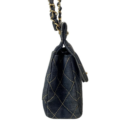 Chanel Shoulder Bag Quilted Navy Chain Gold Flap Turnlock — view 2