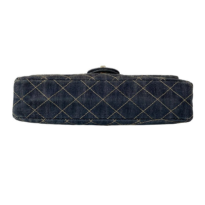 Chanel Shoulder Bag Quilted Navy Chain Gold Flap Turnlock — view 5