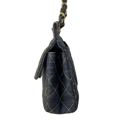 Chanel Shoulder Bag Quilted Navy Chain Gold Flap Turnlock — view 4
