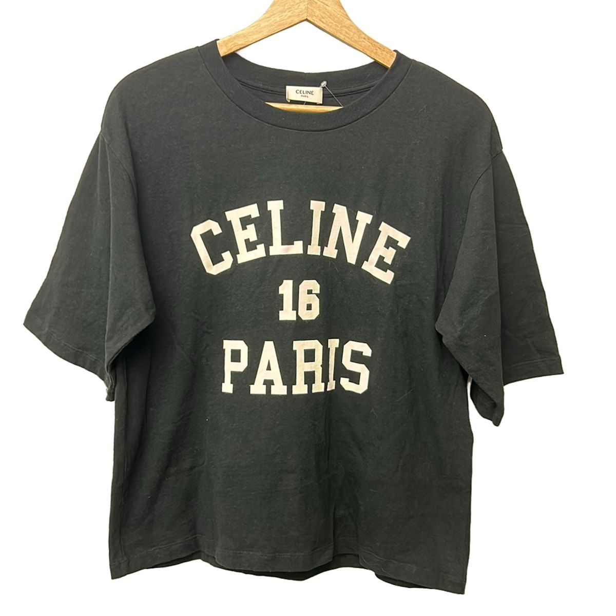 Celine Short Sleeve T-Shirt XS Loose Cropped Black Paris 16 Print