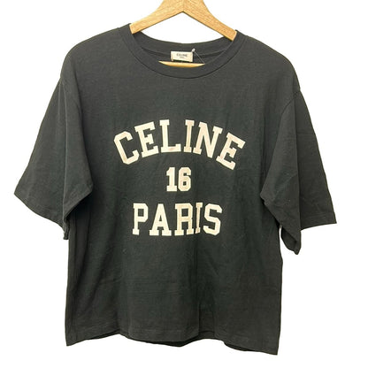 Celine Short Sleeve T-Shirt XS Loose Cropped Black Paris 16 Print