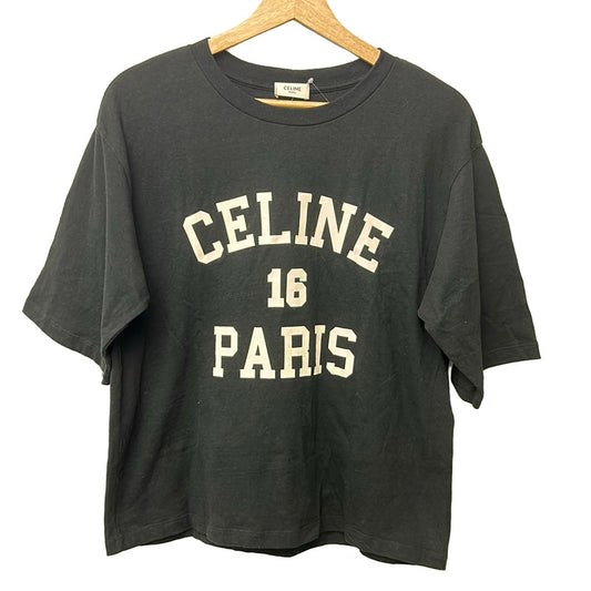 Celine Short Sleeve T-Shirt XS Loose Cropped Black Paris 16 Print