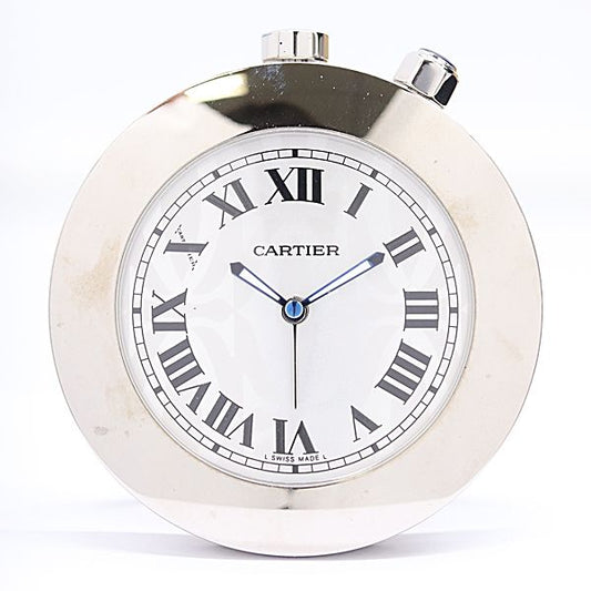Cartier Travel Clock Quartz Silver Dial Table