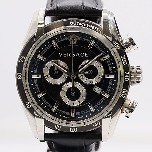 Versace V-ray SS Quartz Chronograph Black Dial Watch