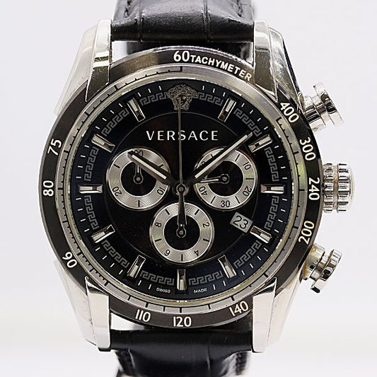 Versace V-ray SS Quartz Chronograph Black Dial Watch