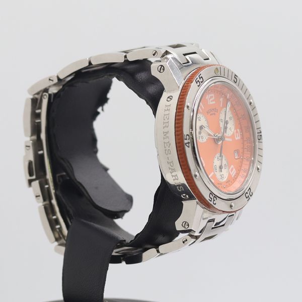 Hermes Clipper Quartz Date Orange Dial Watch Nam — view 2