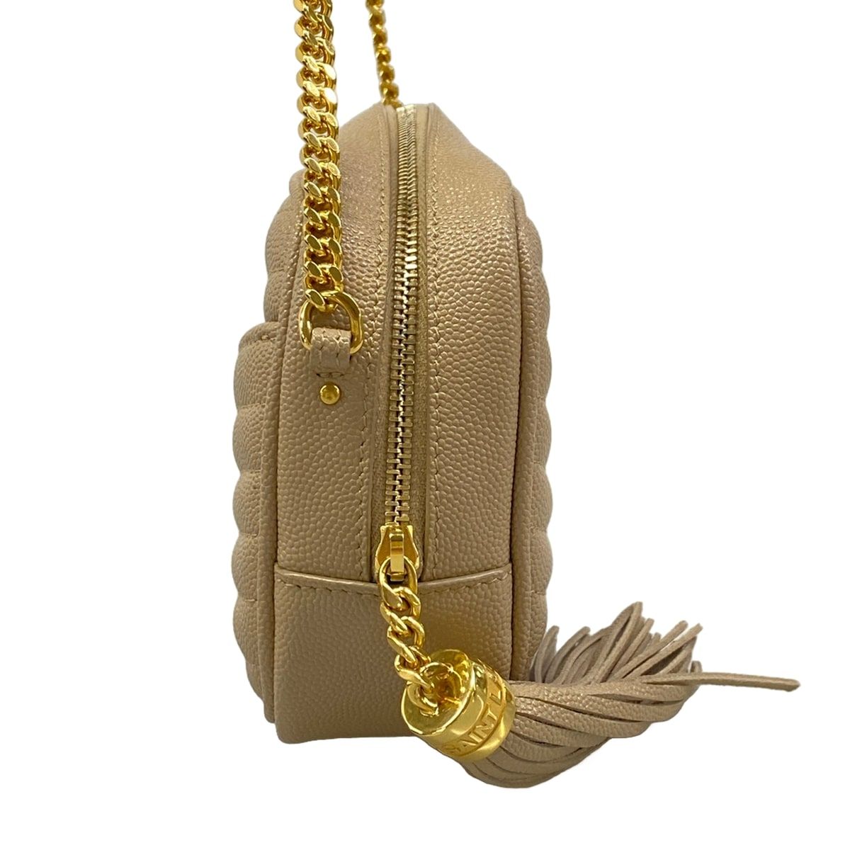 Saint Laurent Paris Mini Shoulder Bag Beige Chain Tassel Leather — view 2