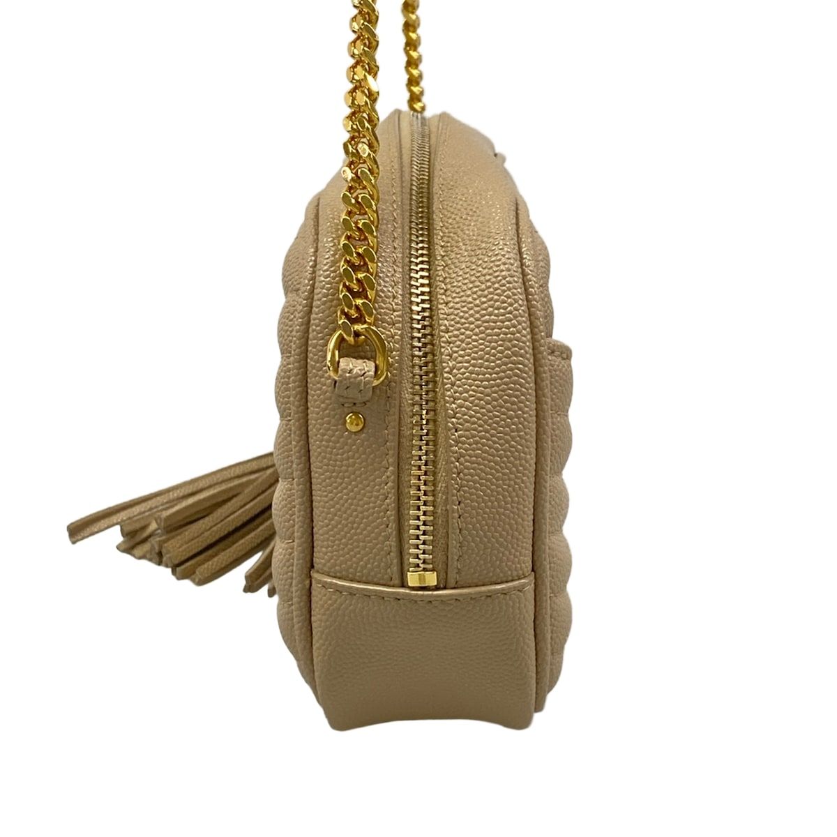 Saint Laurent Paris Mini Shoulder Bag Beige Chain Tassel Leather — view 4